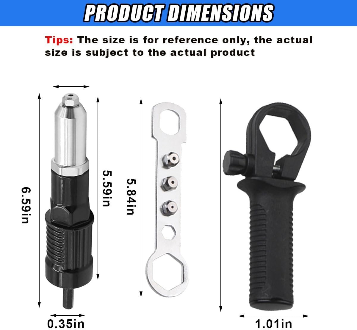 Pop Rivet Gun Adapter Kit Drill Attachment w 4 Rivet Heads 2.4–4.8mm