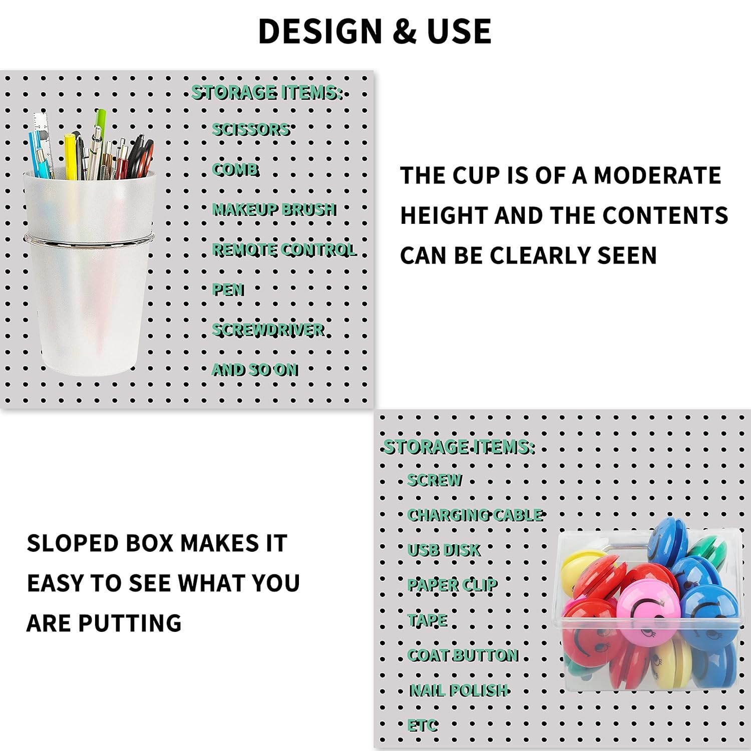 6 Sets Pegboard Bins with Hooks - Pegboard Organizer for Accessories Transparent