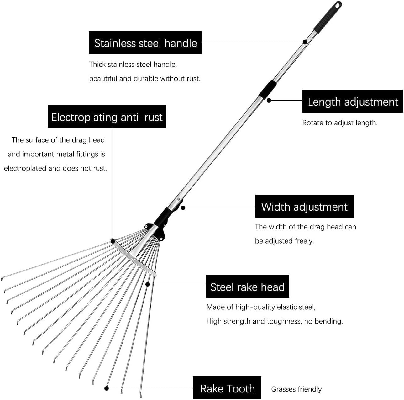 Rust-Resistant Telescopic Metal Garden Rake