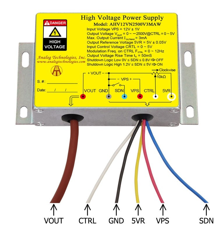 AHV12VN2500V3MAW High Voltage DC-DC Power Supply  12VDC Input −2500V 3mA Output