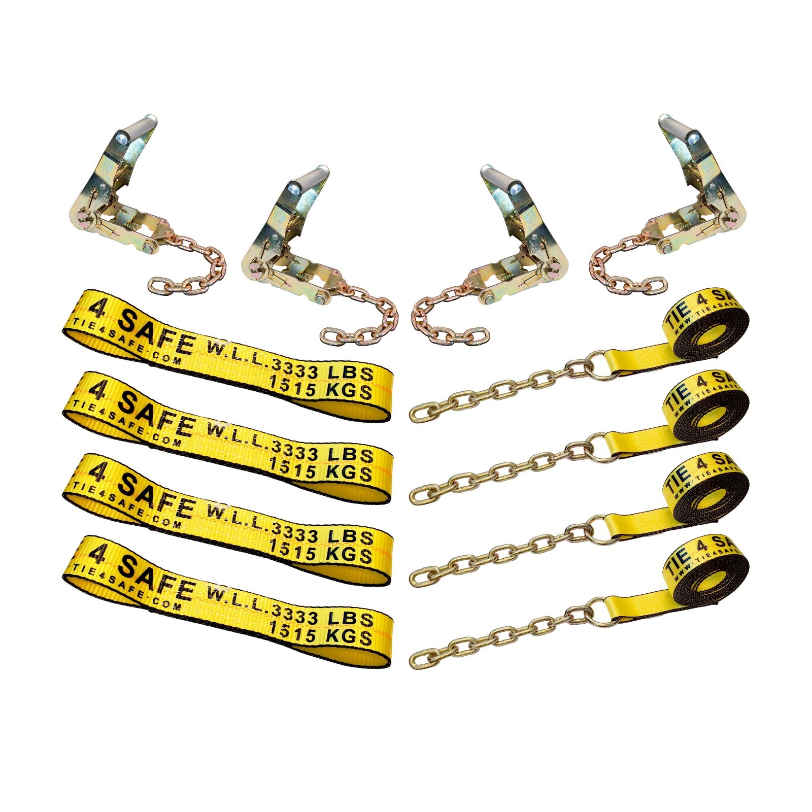 8 Point Rollback Tow Truck Tie Down Kit w/ Chain Ends USA Custom Made Yellow 14'