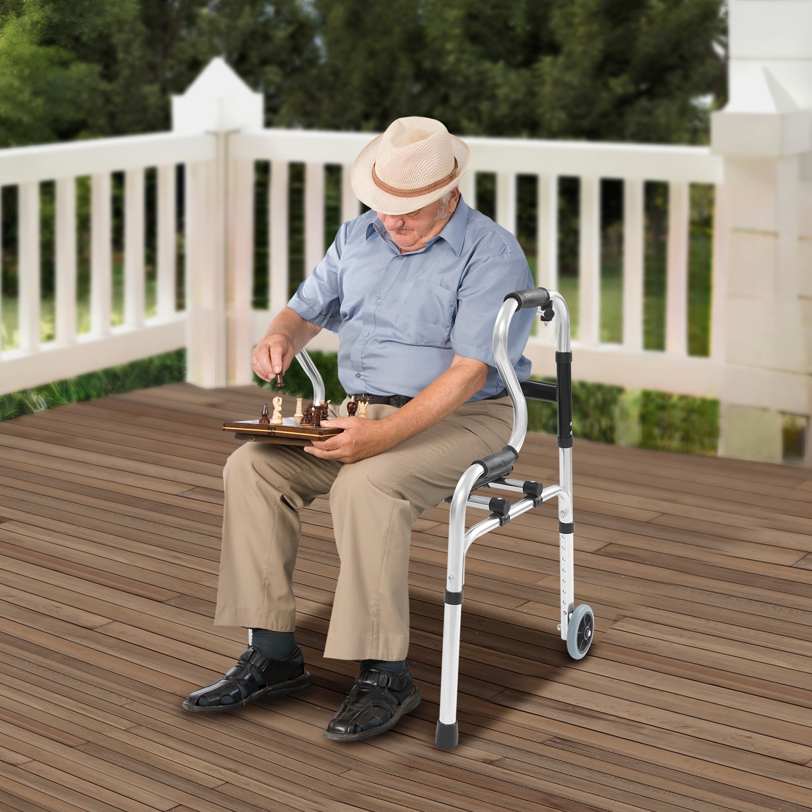 Adjustable Foldable Walker for Seniors with Wheels and Comfortable Seat