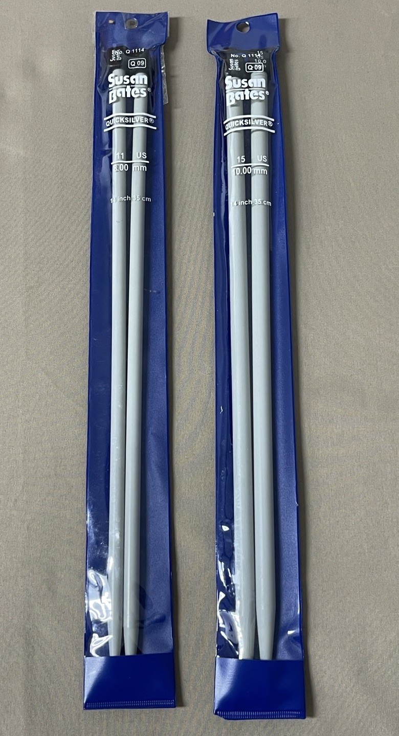 Lot Of 2 Susan Bate Quicksilver Knitting Needles (15 Us and 11 Us) 14 inch 35 cm