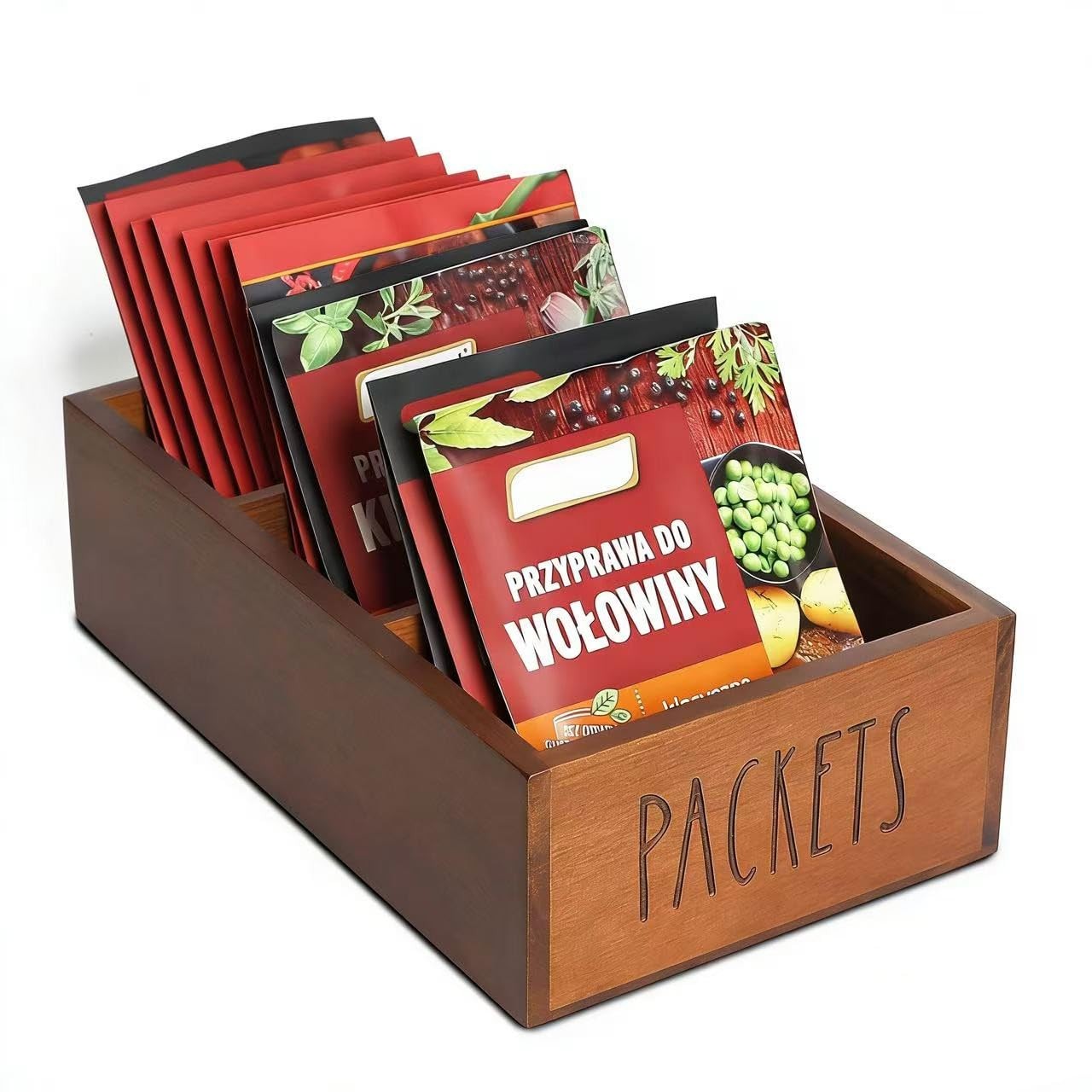 LBEMEY Packet Organizer, Acacia Wood Packet Storage Organizer with 3 Compartm...