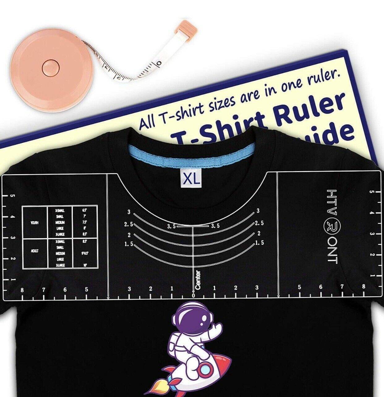 2 Pk Of HTVRONT 1 Ruler for All T-Shirt  Heat Press Guide for Vinyl Alignment