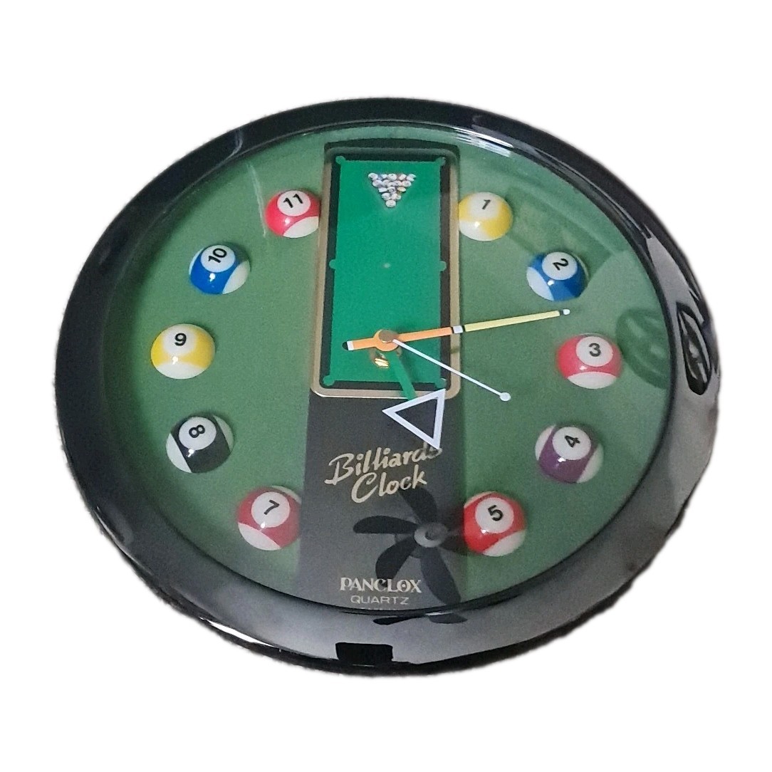 Panclox Billiards Clock Quartz  Vtg 80-90's  Man Cave/Game Room Decor Works .