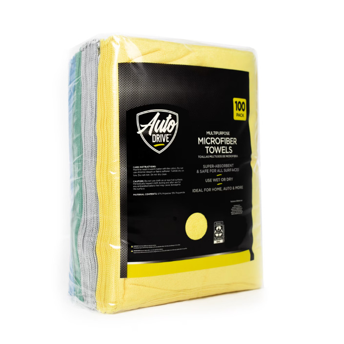 Auto Drive Multipurpose Microfiber Towels, 12" x 16", 100 Pack