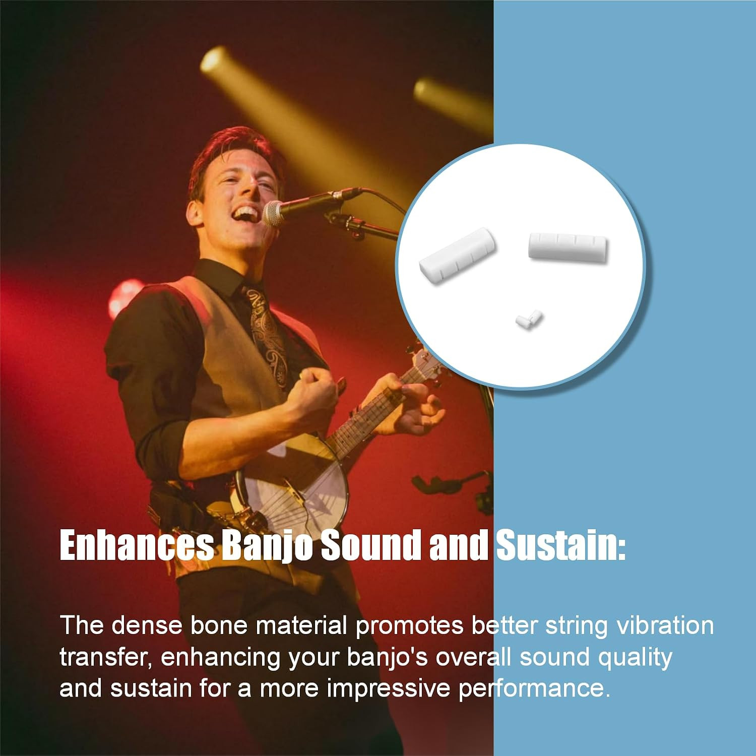 2-Pack Bone Banjo Nuts Set, 5Th String Nut & Head Nut for 5 String Banjo, Pur...