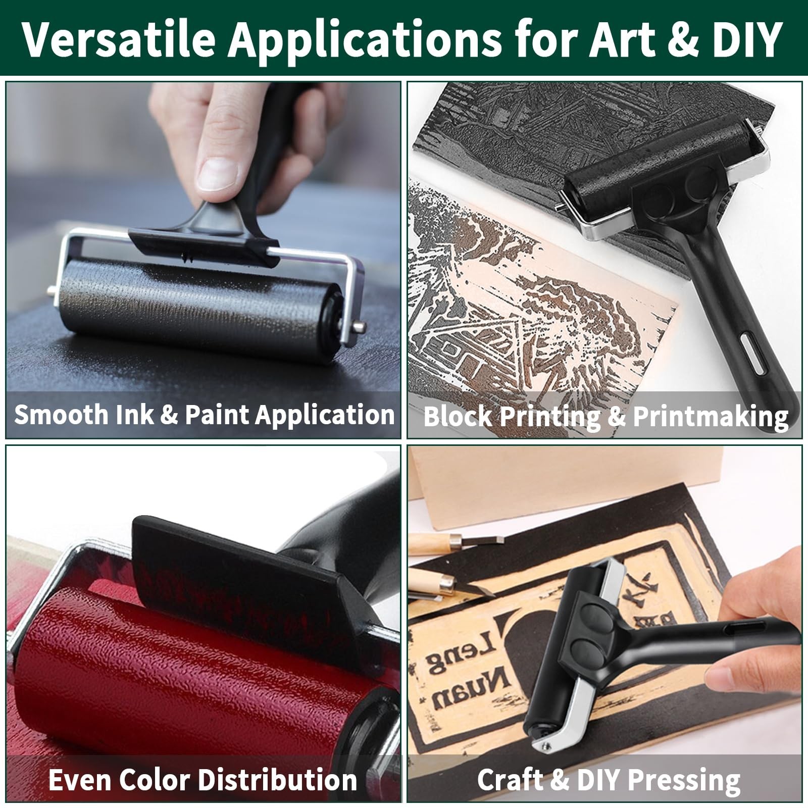 3 Pack Rubber Brayer Rollers - Crafting, Printmaking, Ink & Glue Applicators (2.