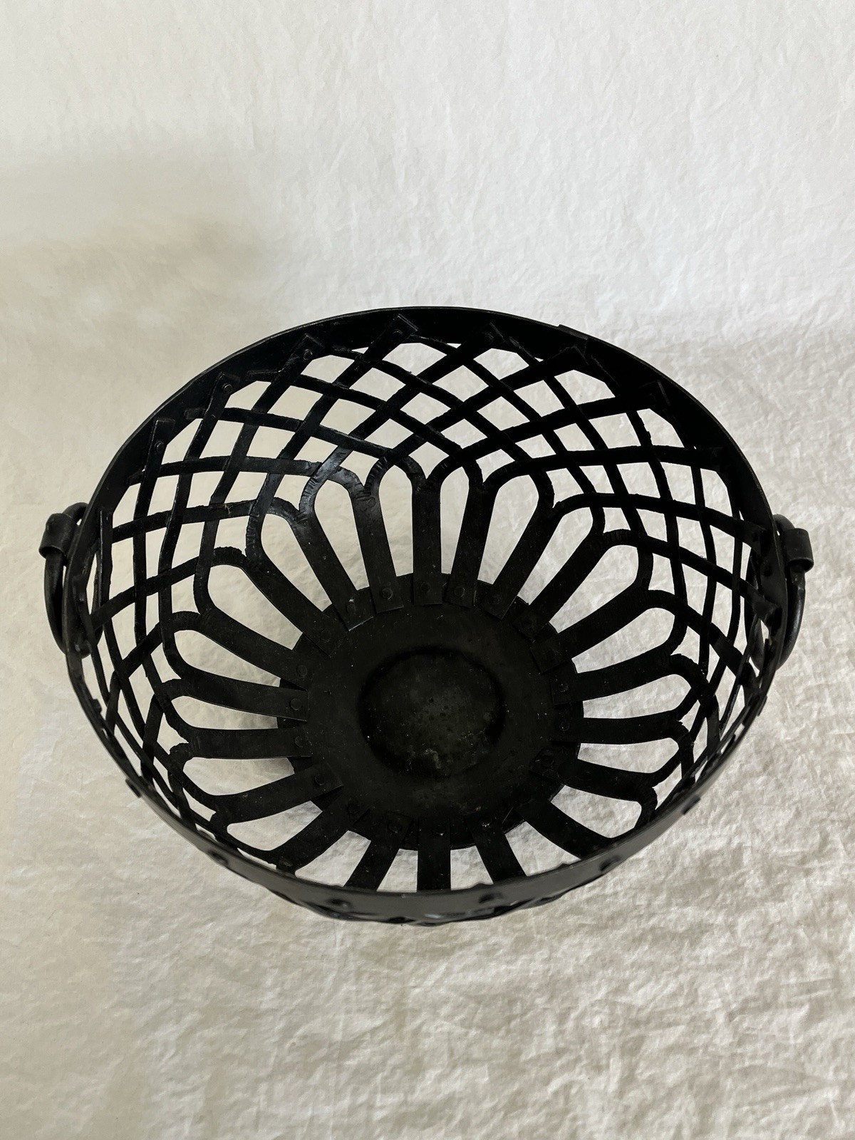 Black Resin Basket with Ring Handles Inspired by Cast Iron Baskets