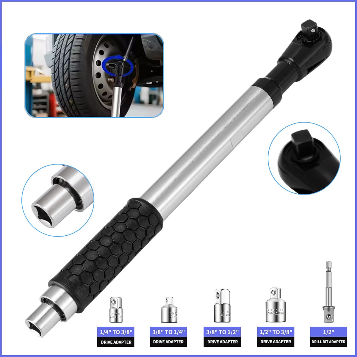 1/2" Offset Impact Wrench Extension 3-in-1 Manual Electric Pneumatic Tool Set