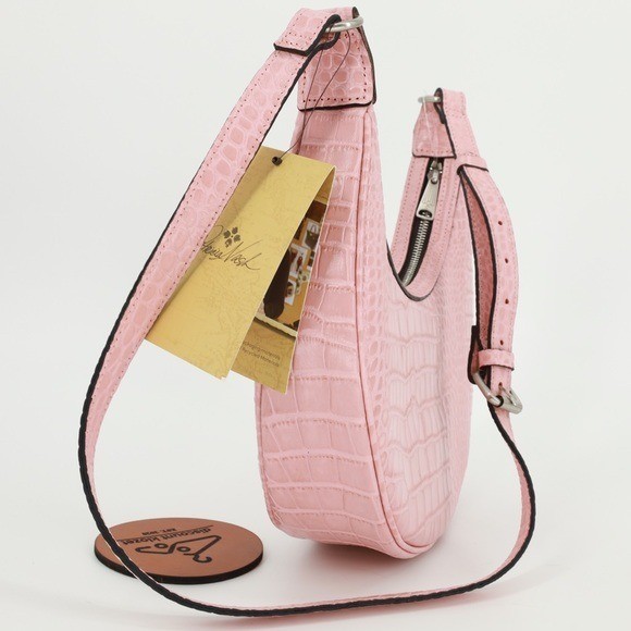 Patricia Nash Pink Croc Embossed Leather Crescent Hobo Shoulder Bag NWT