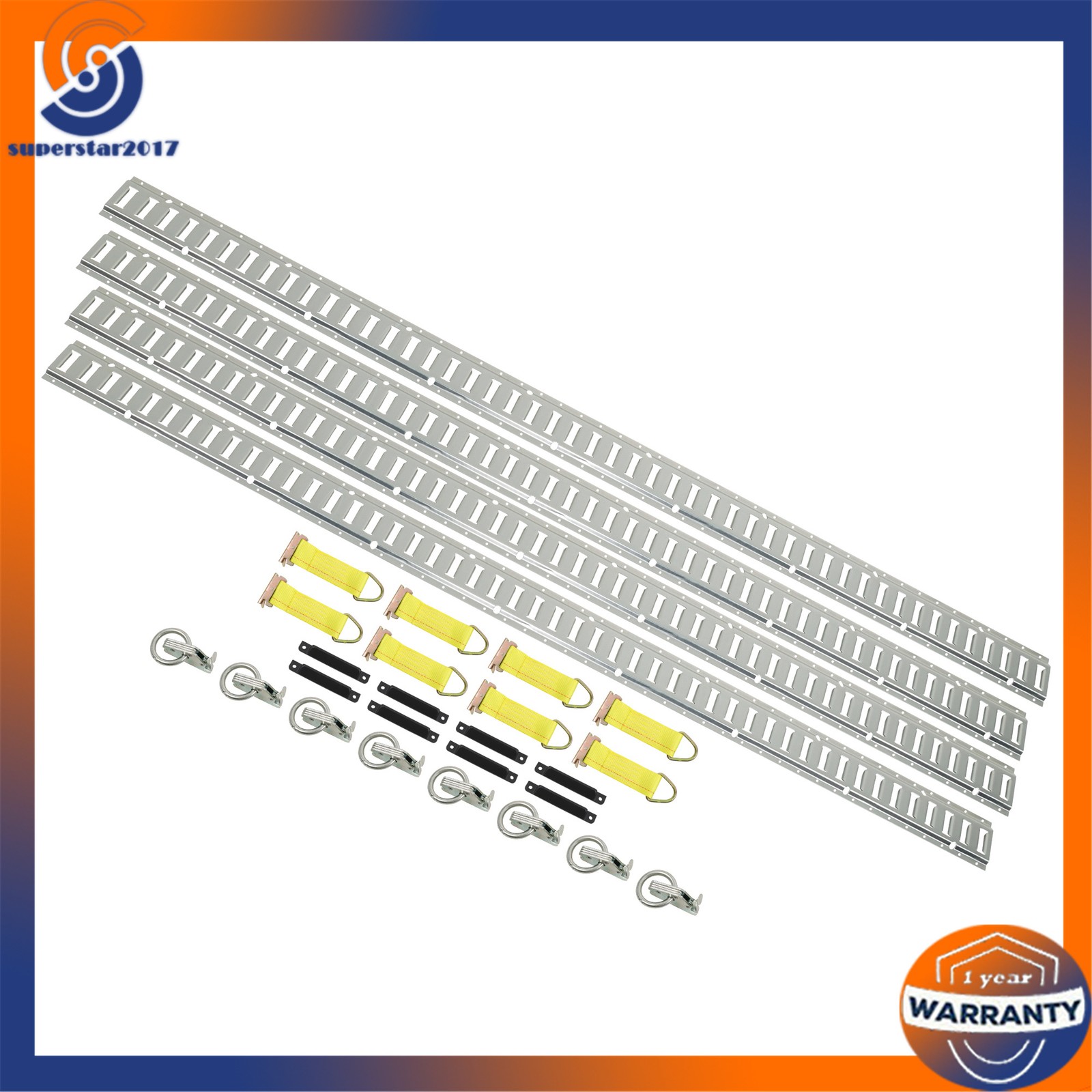 Silver 28 Pack 8 Foot E Track Rail Kit, Zinc Plated With Hardware For Trailers