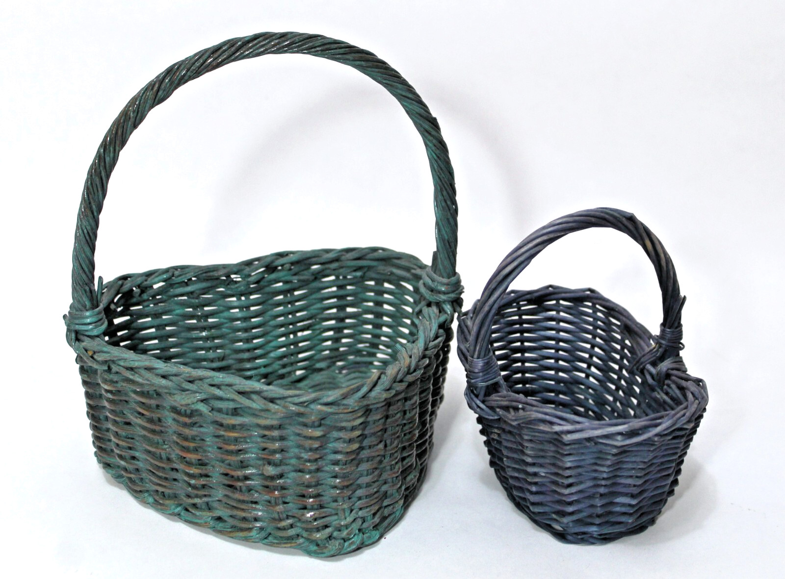 Blue Wicker Baskets Heart Shaped & Oval with Fabric Garland