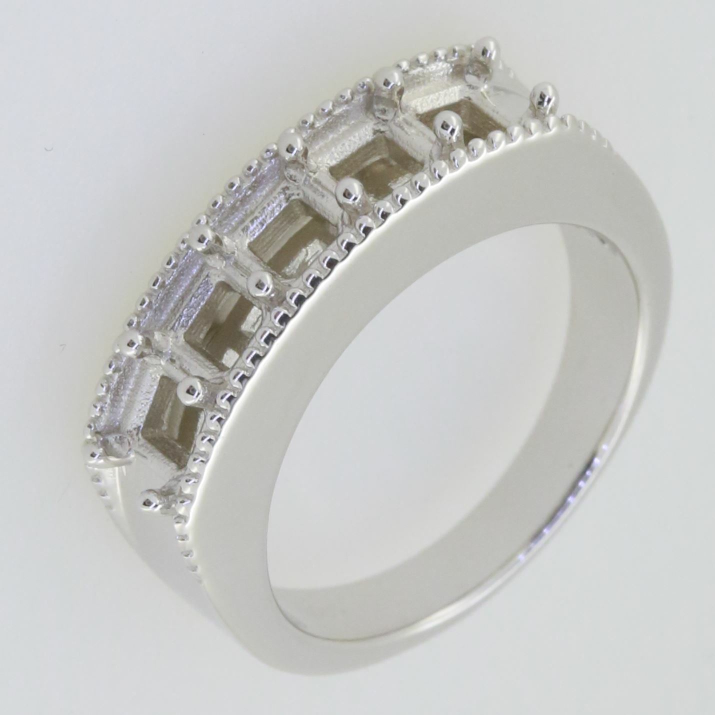 Sterling Silver Semi Mount Ring Setting Emerald OCT 4X4mm