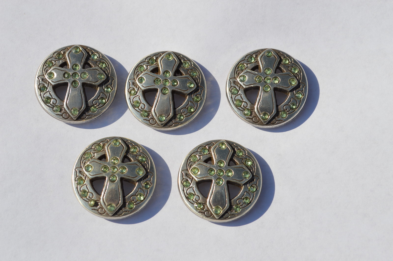 Lot 5 Enmon Green Rhinestone Cross Concho Leather Western Round Silver Belt