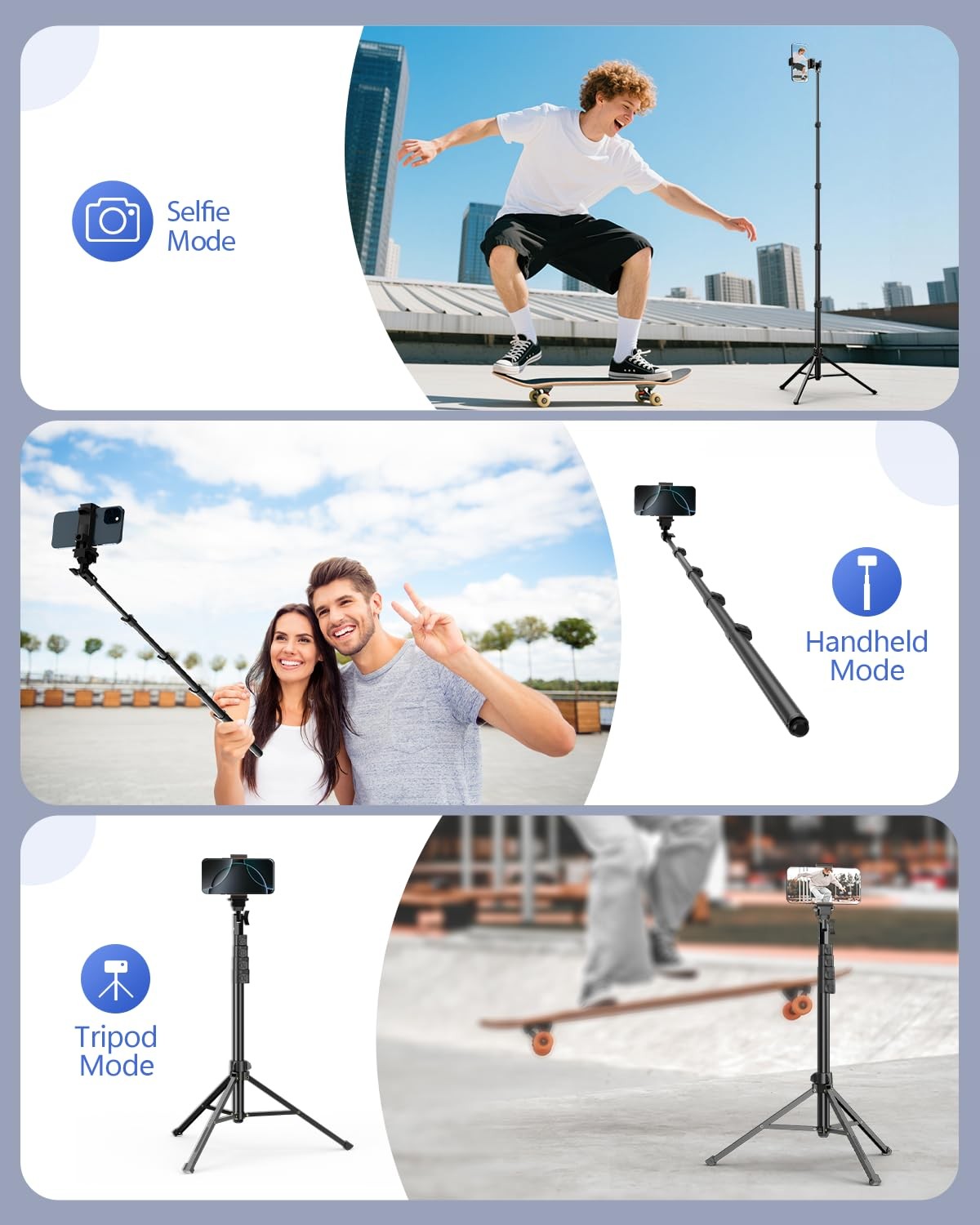 62’’ Cell Phone Tripod Stand, Adjustable Floor Cellphone Tri Pod Holder with ...