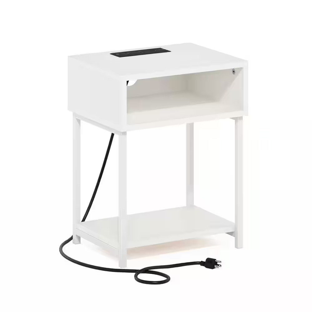 Moretti 15.2 In. White/White Rectangle Wood End Table with USB and Type-C Chargi