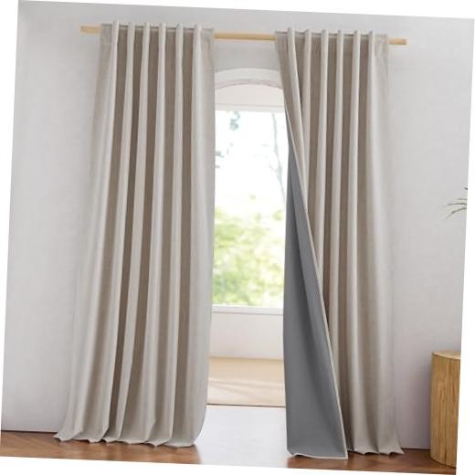 100% Blackout Linen Curtains for Bedroom, W52 52"W x 90"L (Pack of 2) Natural