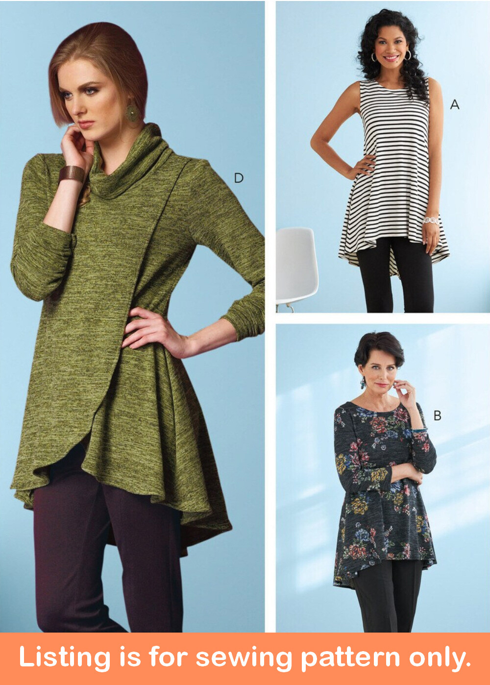 SEWING PATTERN Womens Clothes Clothing Top Shirt Extra Long Cowl Neck Plus 6752