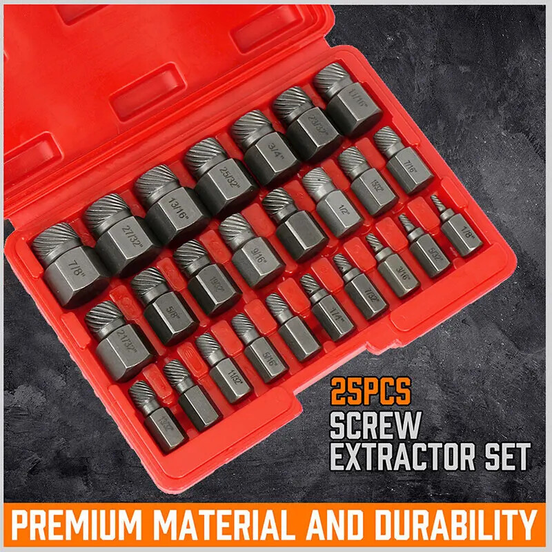 25Pcs Screw Extractor Set Hex Head Multi-Spline Easy Out Bolt Extractor Set NEW