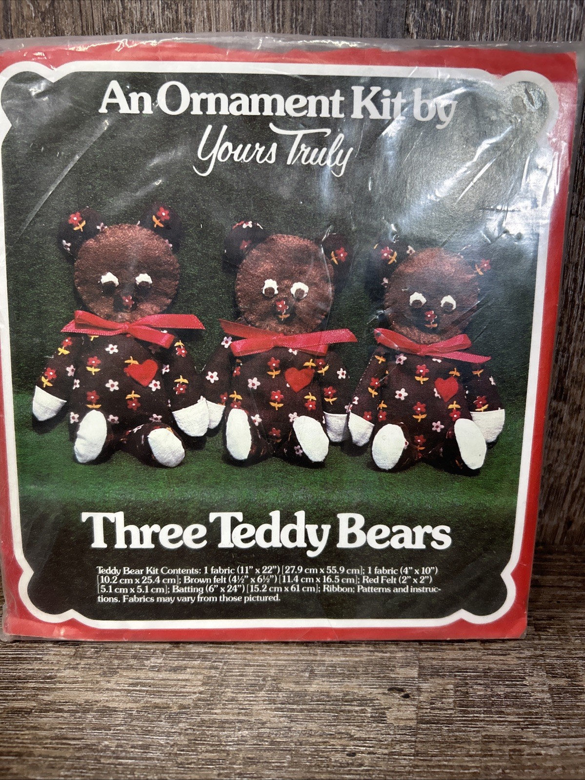 Vintage 1980 Three Teddy Bears Christmas Ornament Kit By Yours Truly Sealed