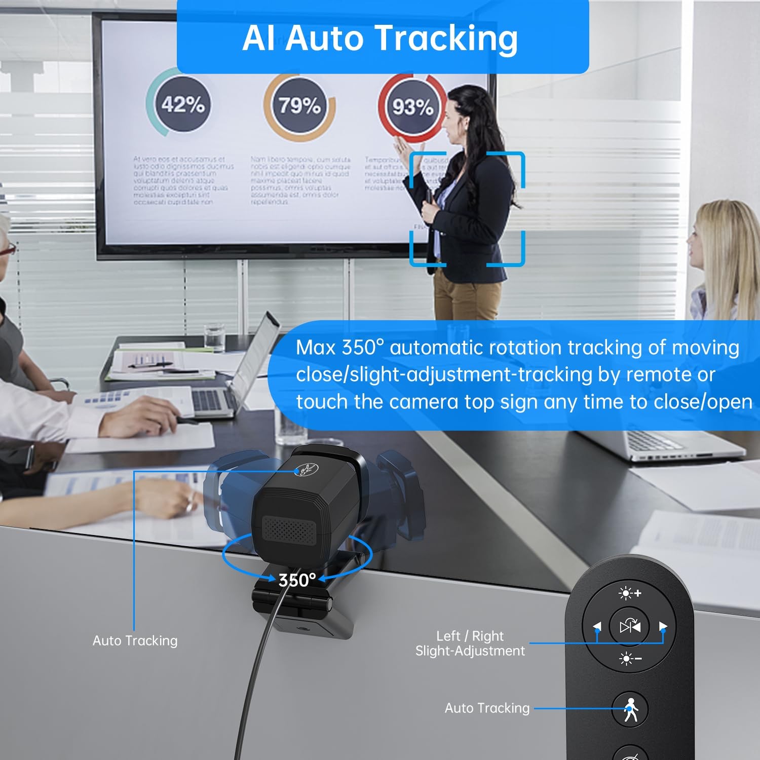 Auto Tracking Webcam: Full 1080P HD Computer Camera with Built-in 2 Microphon...