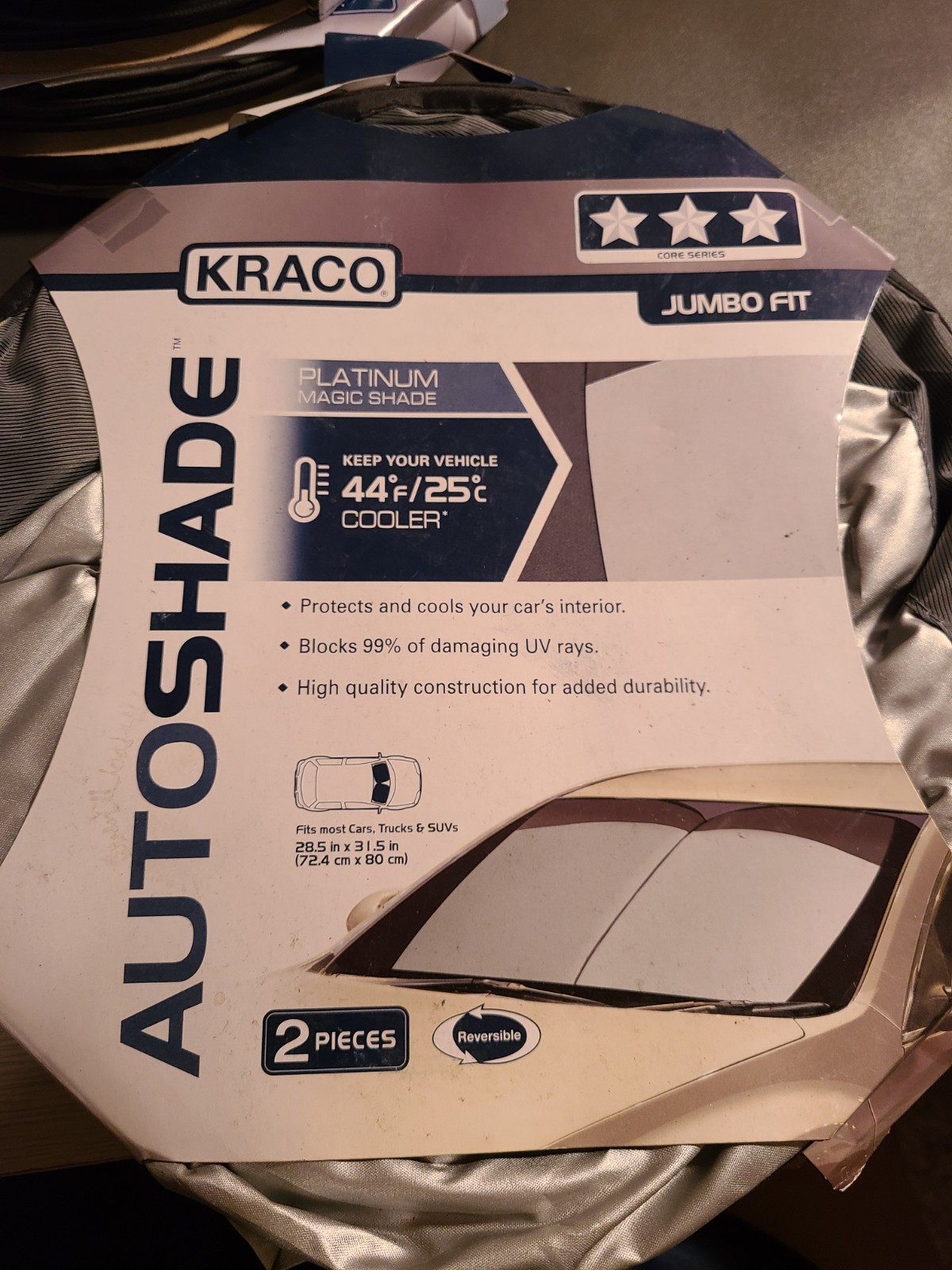 Kraco Jumbo Fit Car Sun Shades 5051092 28.5in X 31.5in Set Of 2 In Package