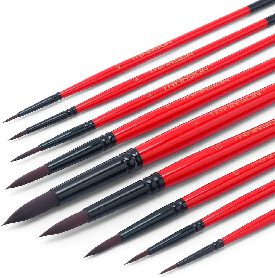 round Paint Brush Set 9Pcs Synthetic Sable Hair for Acrylic Painting Watercolor