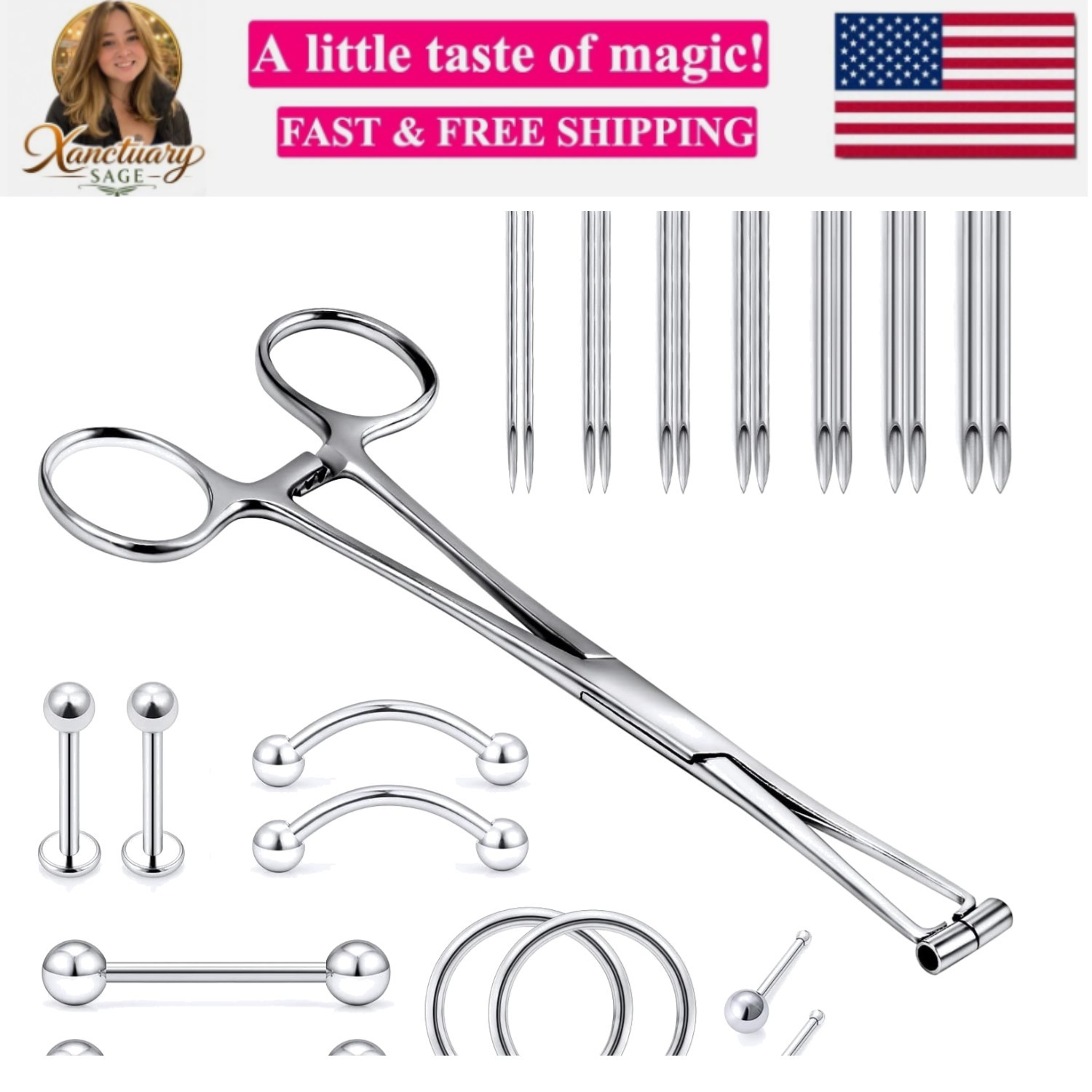 9 Style 316L Surgical Steel Body Piercing Tools Kit Piercing Clamps Forceps U...