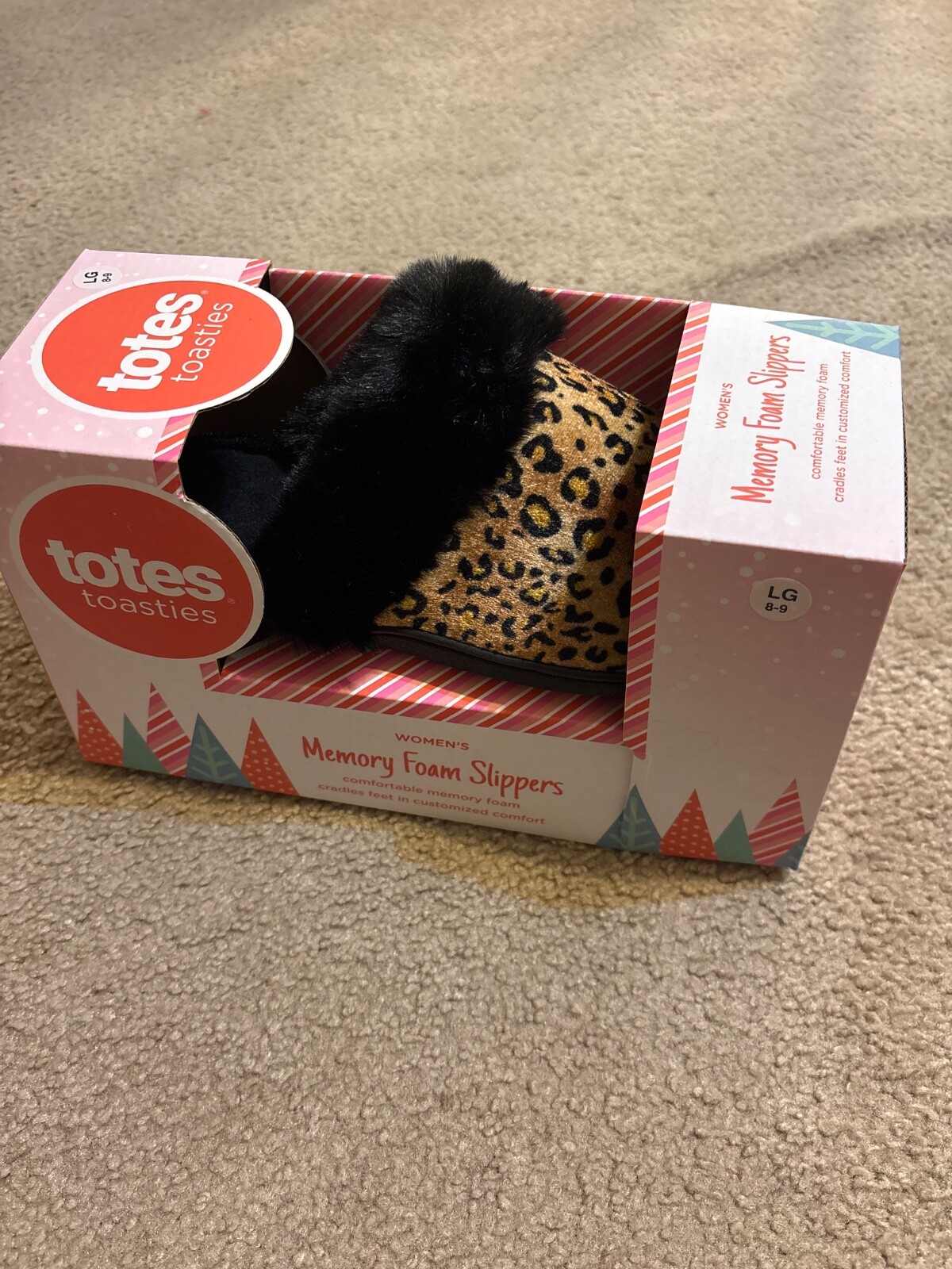 Totes Toasties Memory Foam Slippers Women Sz L 8-9 Winter Slip-On Cheetah New