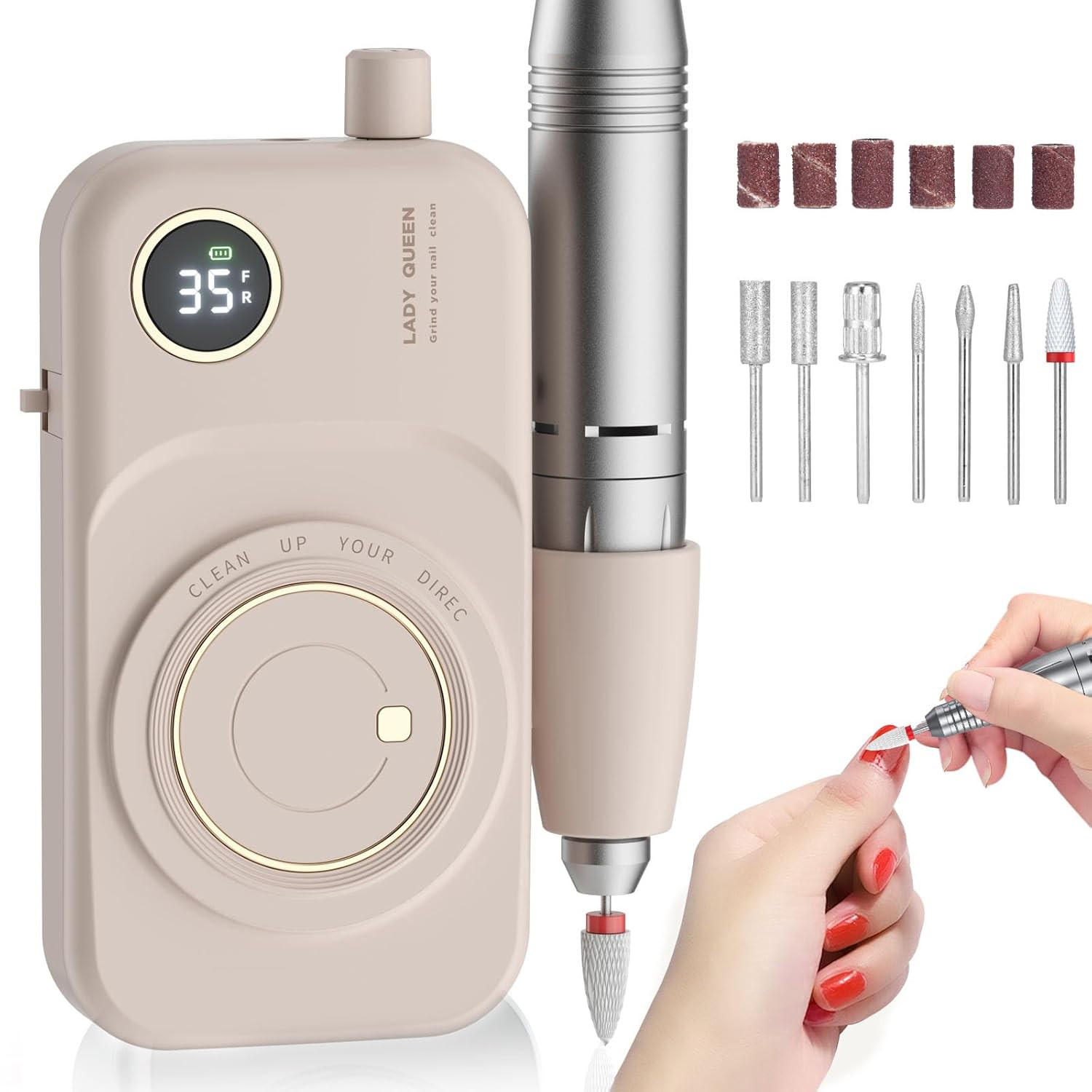 Portable Nail Drill Electric File: 35000RPM Professional Rechargeable Nail E Fil