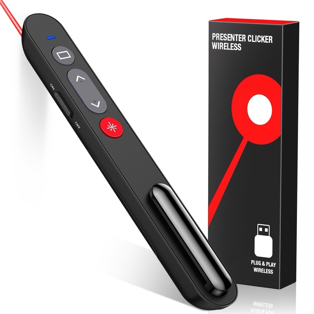 BEBONCOOL Wireless Presenter Clicker Laser Pointer USB 2.4GHz PPT Remote