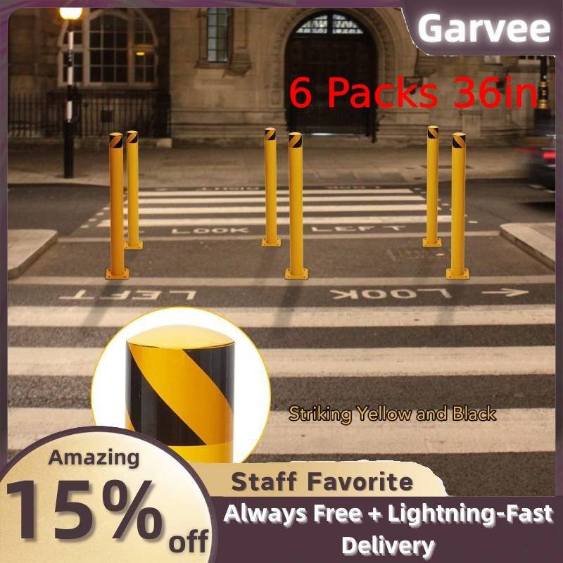 Yellow Steel Safety Bollard 36in Height 6 Packs 4.5in Diameter 24 Anchor Bolts