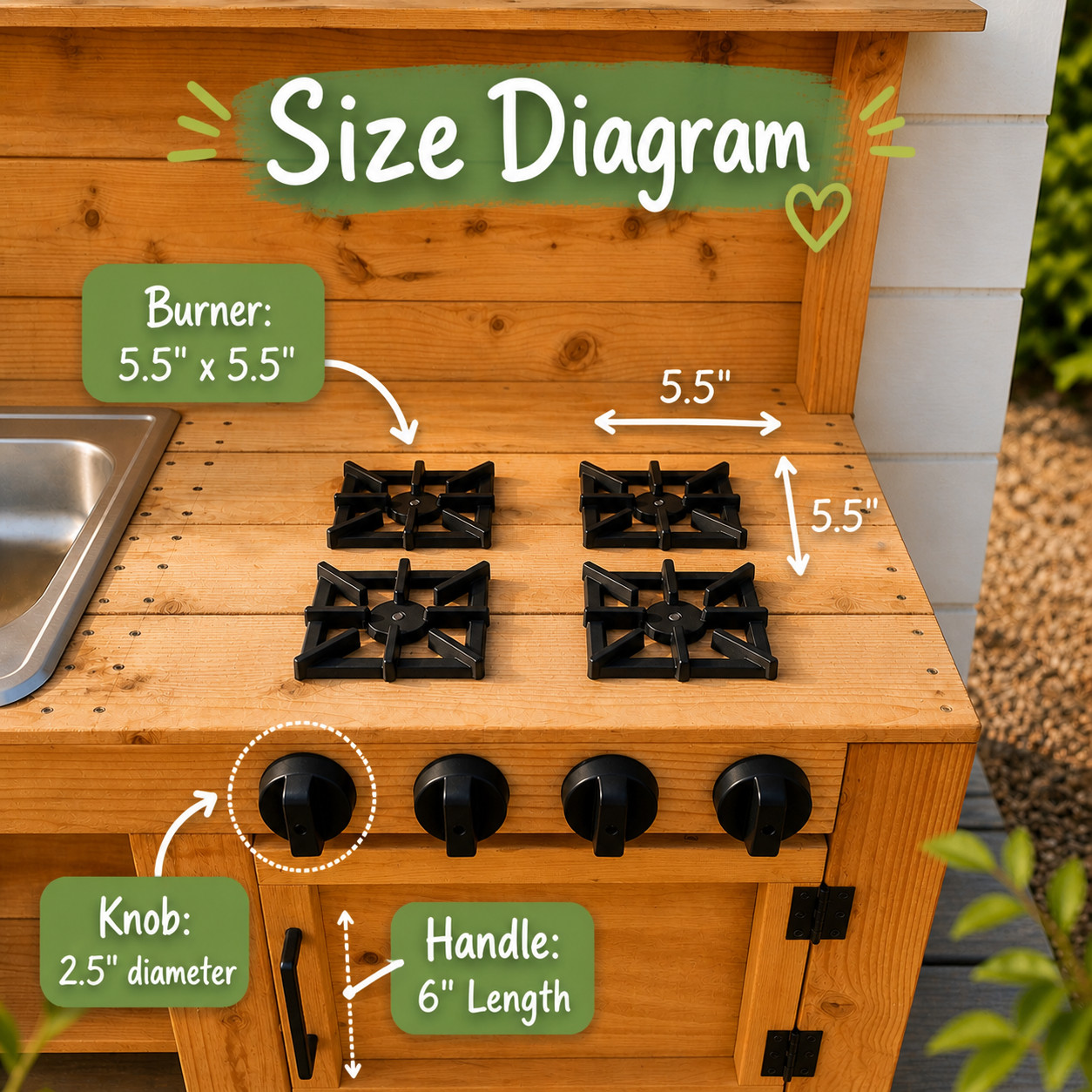 Mud Kitchen Accessories Set – Stove Burner & Knobs for Kids Outdoor Play Kitchen