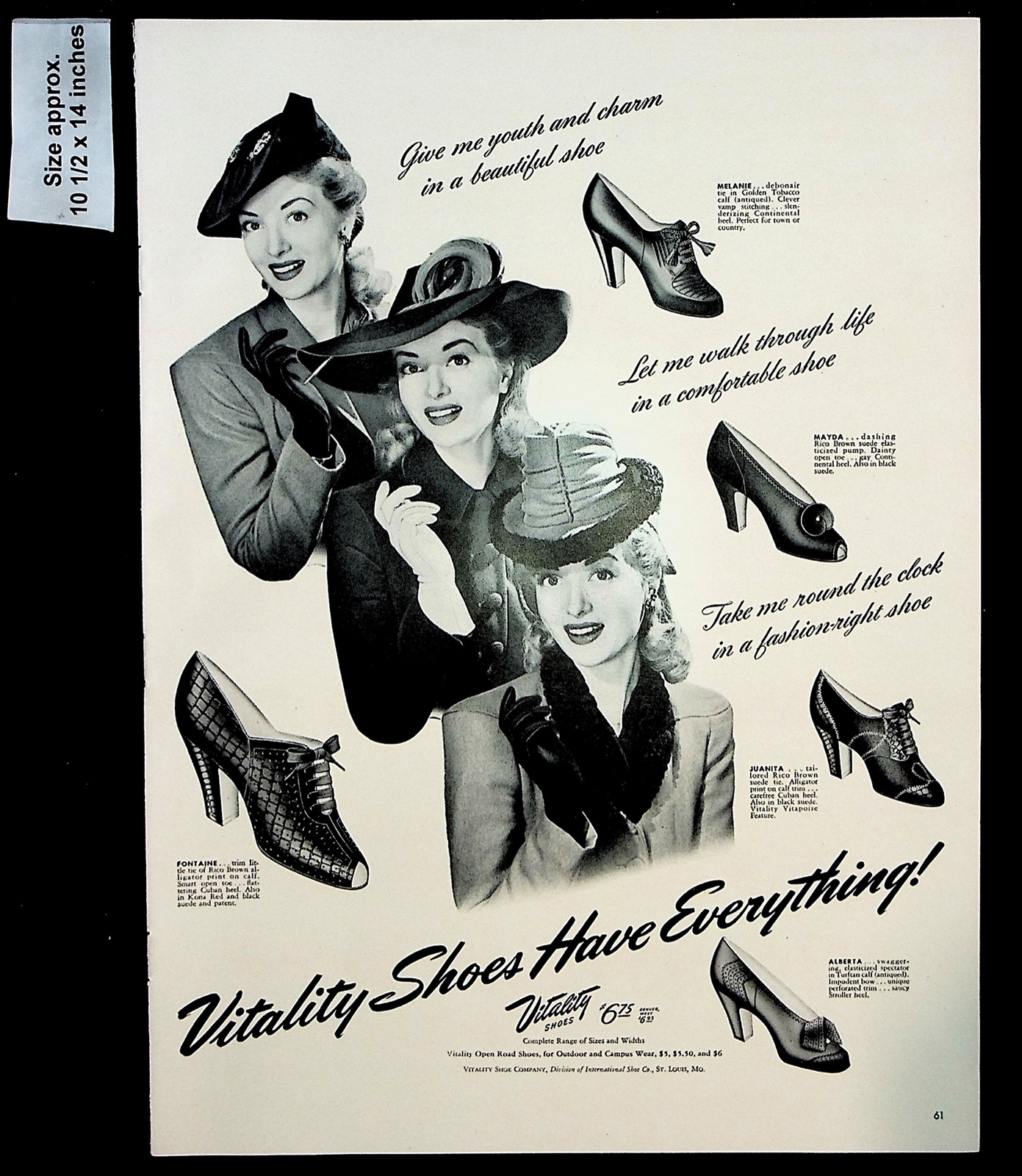 1941 Vitality Shoes Fashion Women Heels Outdoor Wear Vintage Print Ad 39968