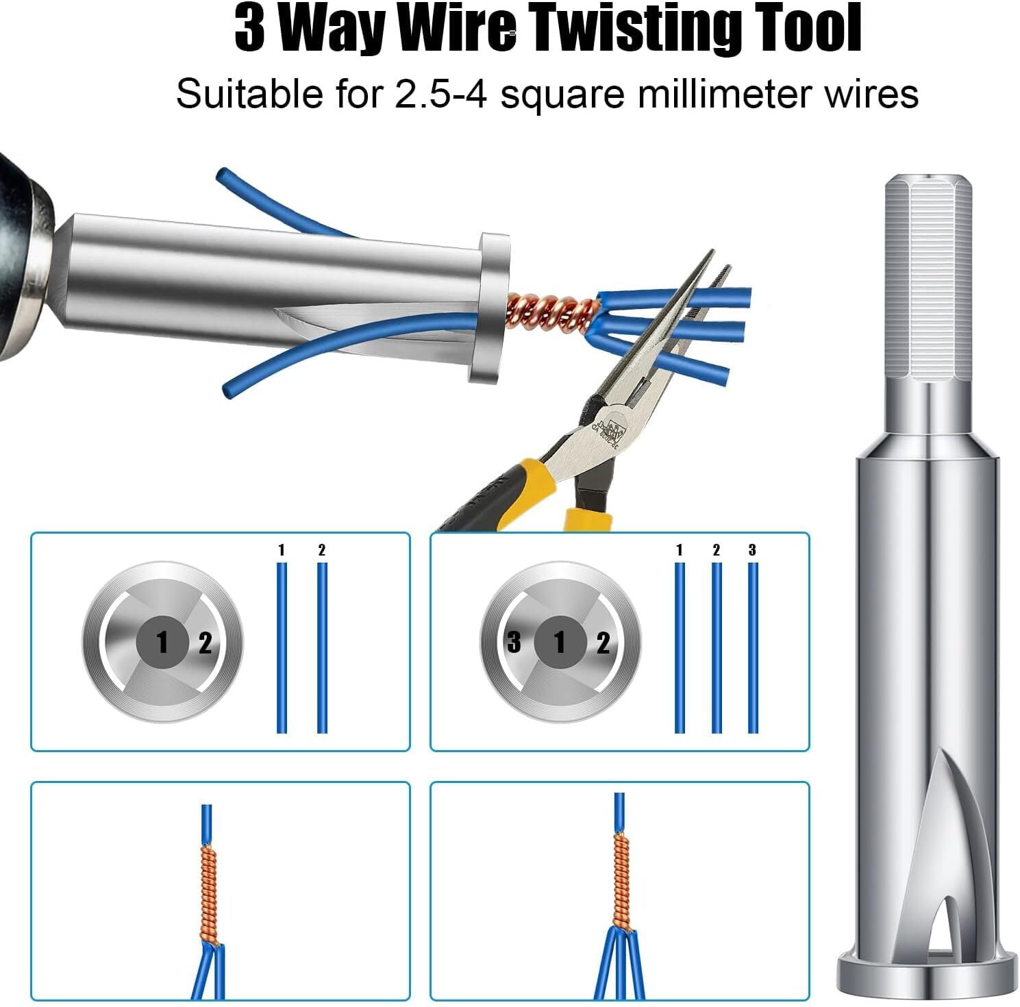 3x Wire Stripping Twisting Tool Electrical Drill Wire Stripper Cable Nut Twister