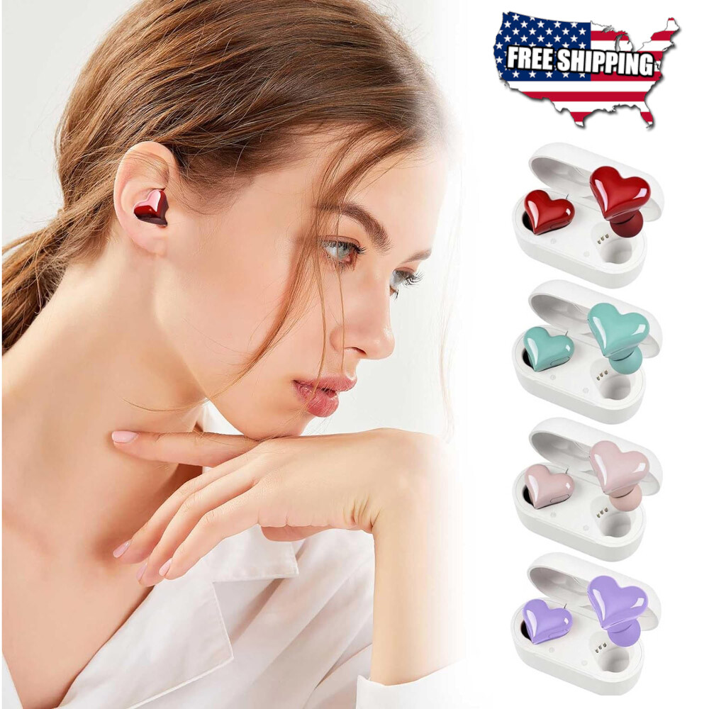 Wireless Bluetooth Headphones Cute Heart Shaped Earphones Earbud Woman Girl Gift
