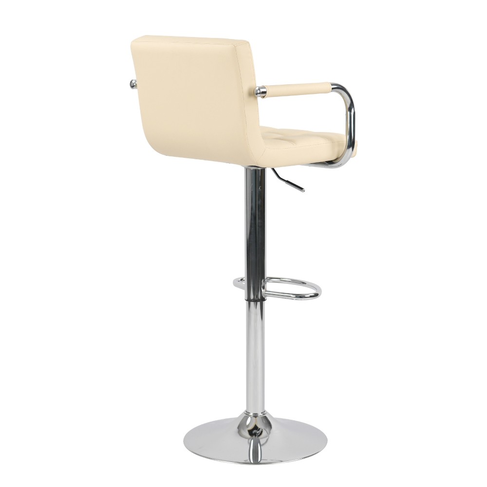 Height Adjustable Beige PU Bar Stools Set of 2 Comfortable Cushioned Seat