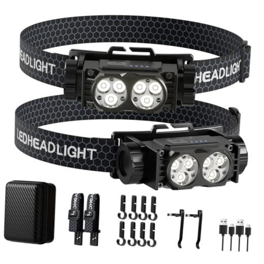 Headlamp Rechargeable 2PCS,4500L Super Bright Light Bright LED Black