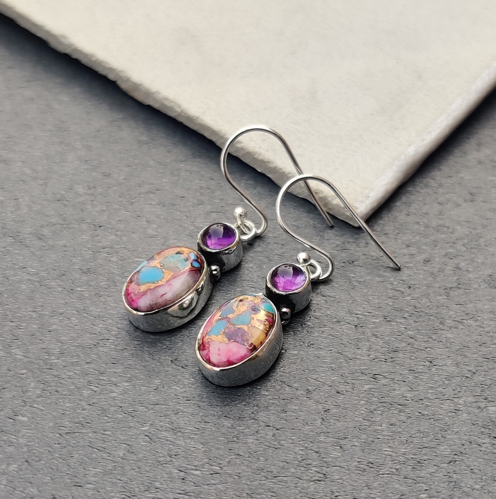 Pink Copper Turquoise Gemstone 925 Sterling Silver Handmade Fine Earring PG943