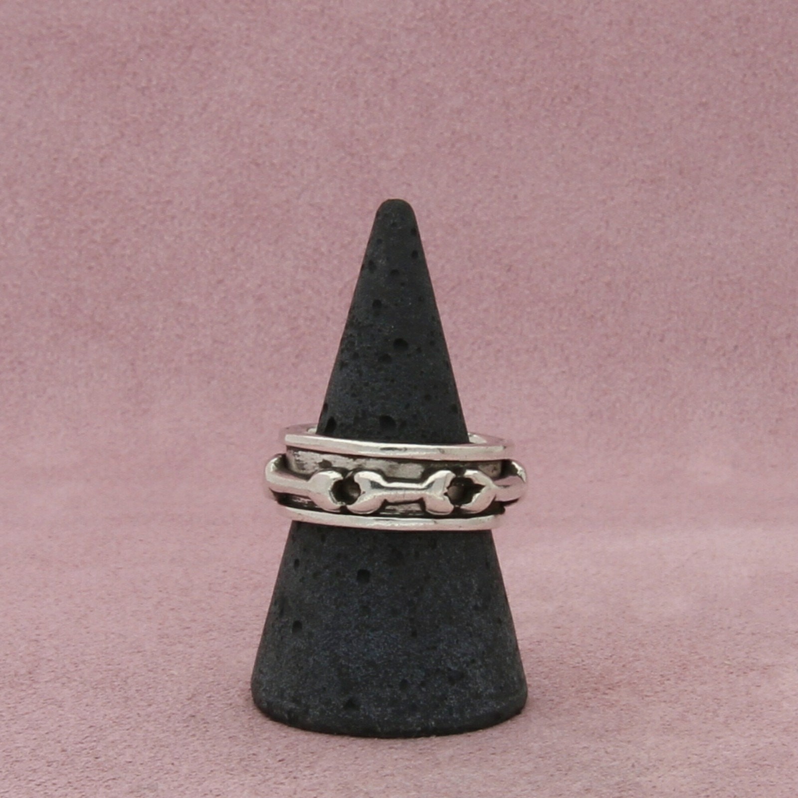 sterling silver mens vintage bones spinner band ring size 8.75