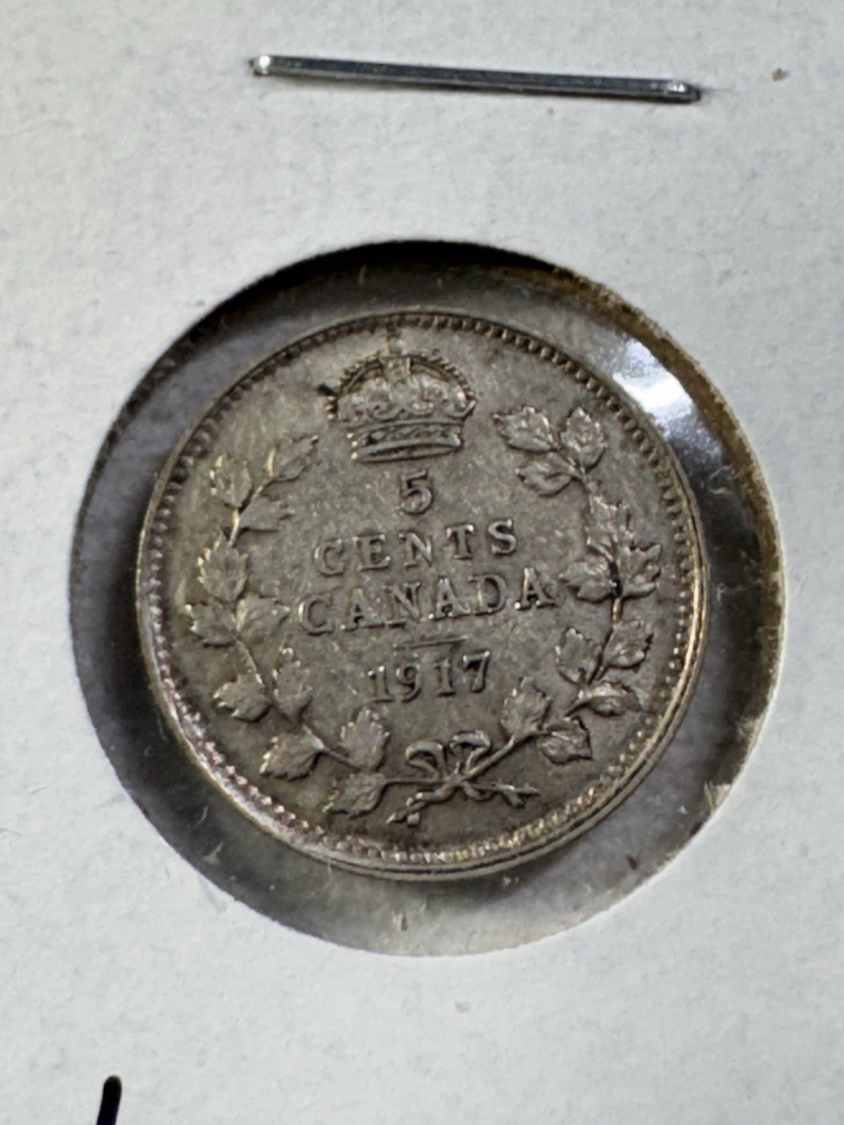 1917 Canada 5 Cents Small Silver Coin Cleaned