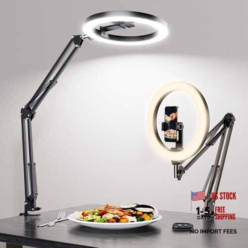 Overhead Phone Mount with Ring Light Phone Holder,10" LED Ring 10W for Desk