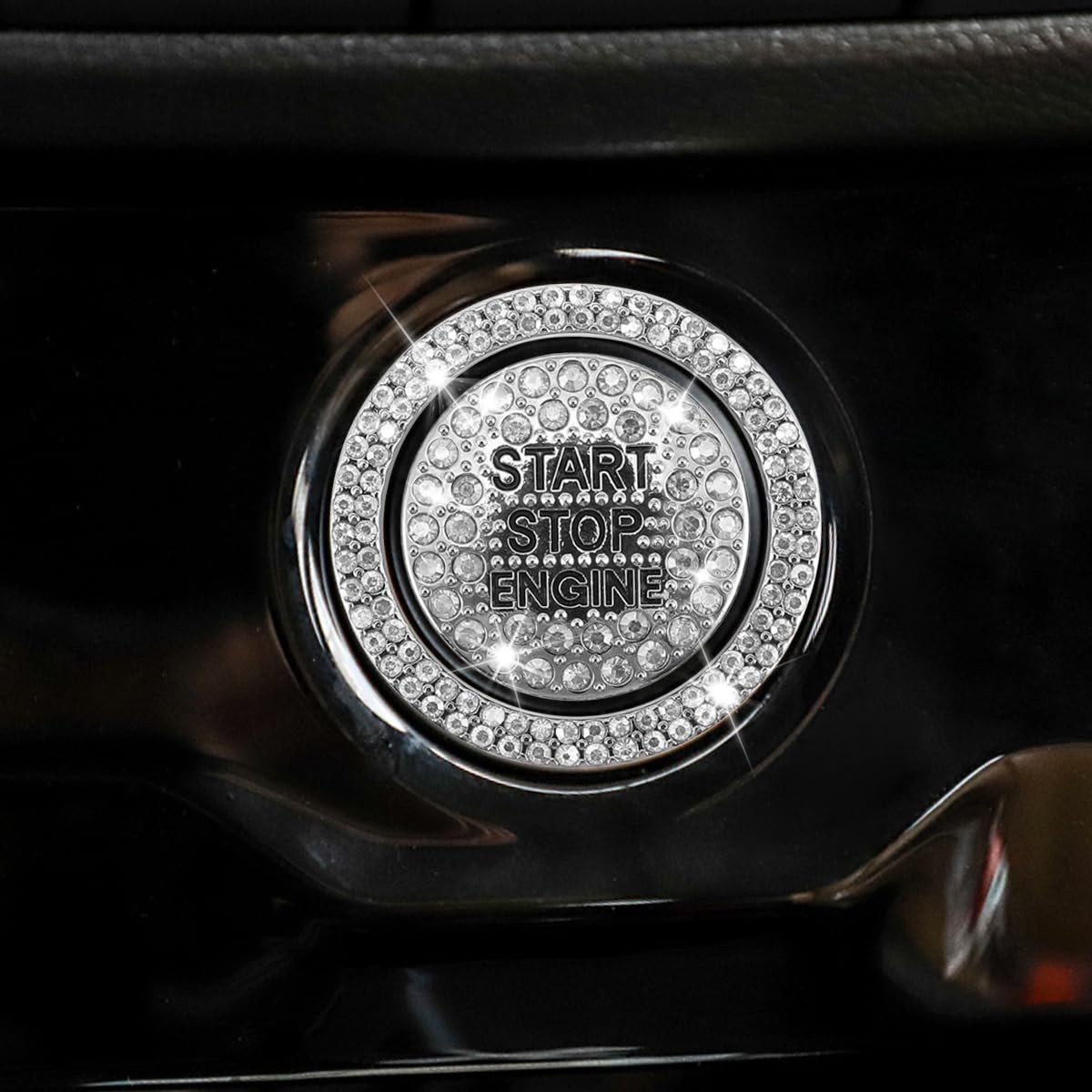 2PCS Bling Crystal Car Engine Start Ring Sticker, Sparkling Rhinestone Key Ignit