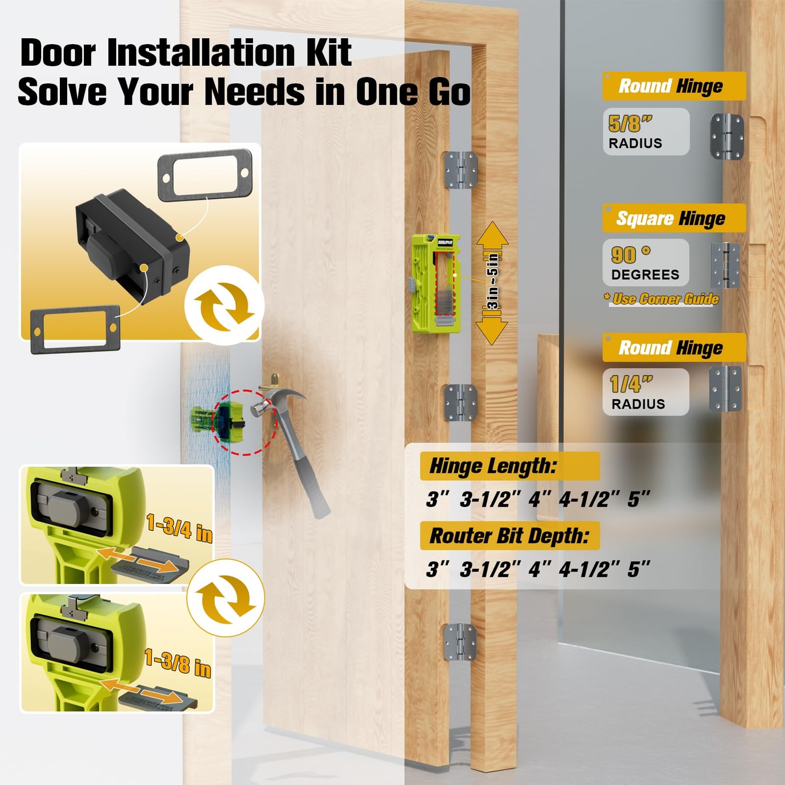 Door Hinge & Latch Installation Kit, Mortiser Template, Green