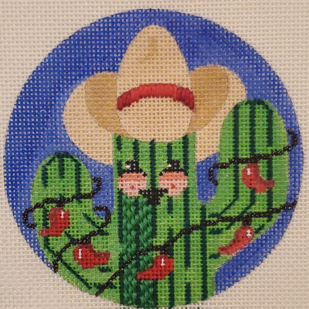 Saguaro Cactus Needlepoint Canvas STARTED Cowboy Southwest Chile 18 ct