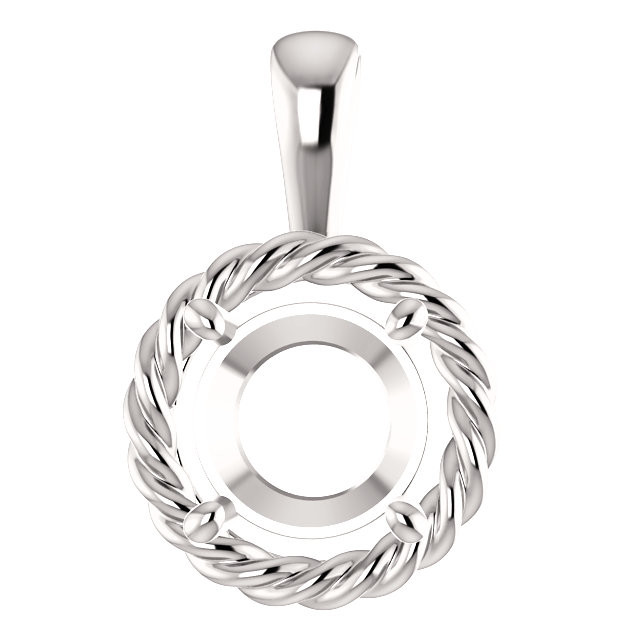 14K Gold Round Cut Solitaire Pendant Setting - Rope Style Pendant Mounting