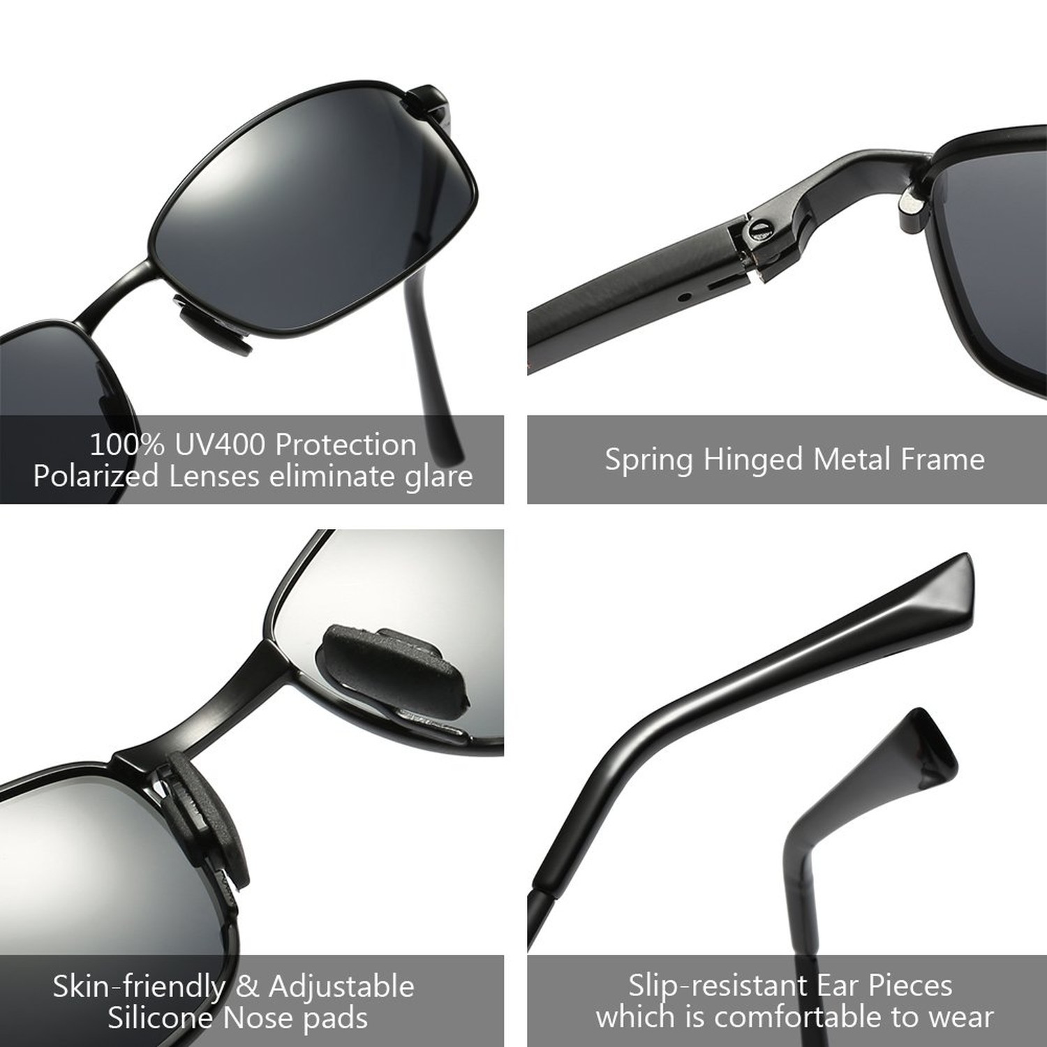 ZHILE Wrap Polarized Sunglasses Rectangular Metal Frame Classic Style Large S...