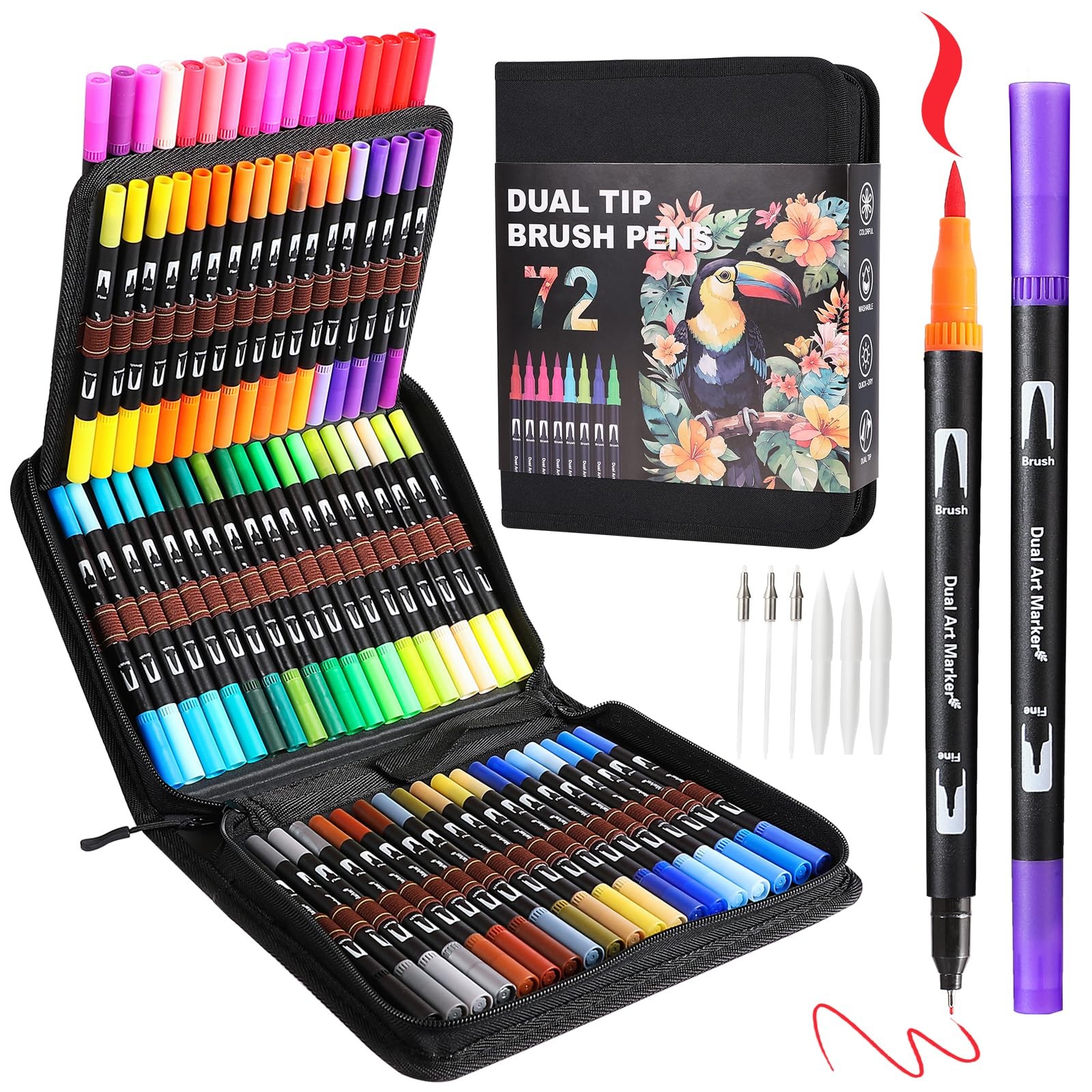 TOSHARE Dual Tip Markers, Double Brush Art Markers Set with Fine Tip and Brush